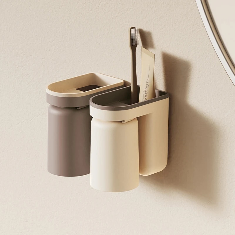 Home Bathroom Organizer - 壁に取り付けられた歯ブラシ収納ラック、穴なし、ライト、高級、マウスウォッシュカップ、バスルームオーガナイザー、カップ、1個