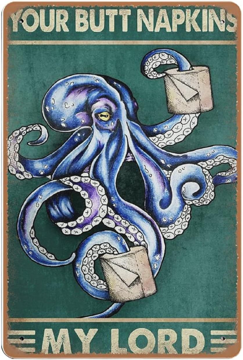 Home Bathroom Sign - Dreacoss Octopus ヴィンテージブリキ看板、面白いバスルーム装飾、ウォールアート、レトロスタイル、ファームハウス、ホーム、バー、ティ