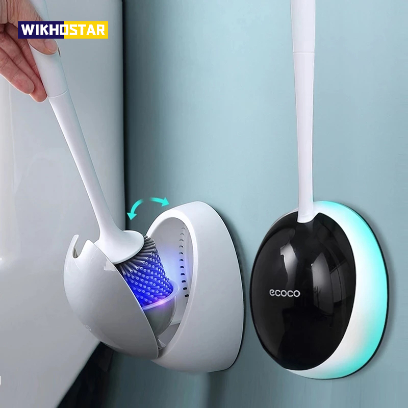 Home Bathroom Cleaning Kit - Wikhostar-シリコントイレブラシ,tprトイレアクセサリー,排水可能な壁掛け式クリーニングツール,バスルームアクセサリーセット