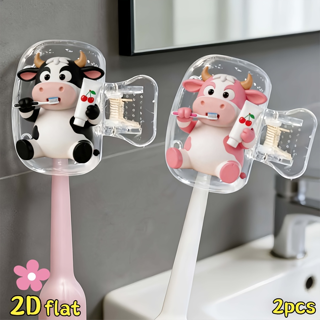 Home Bathroom Organizer - 2個入り牛型歯ブラシホルダー、透明蓋付き旅行・家庭用収納オーガナイザー、バスルーム、寝室、旅行の必需品に最適