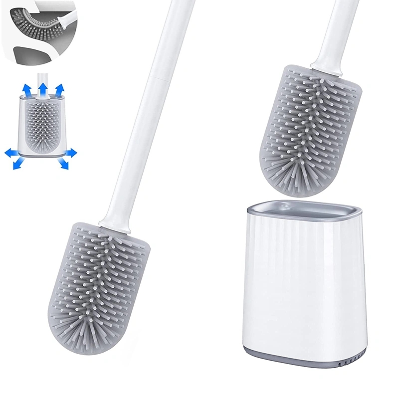 Home Bathroom Equipment - Wikhostar-トイレスボウルブラシとホルダー、壁掛け式トイレスクラバー、シリコン毛、深いクリーニングツール、バスルームアクセサリー