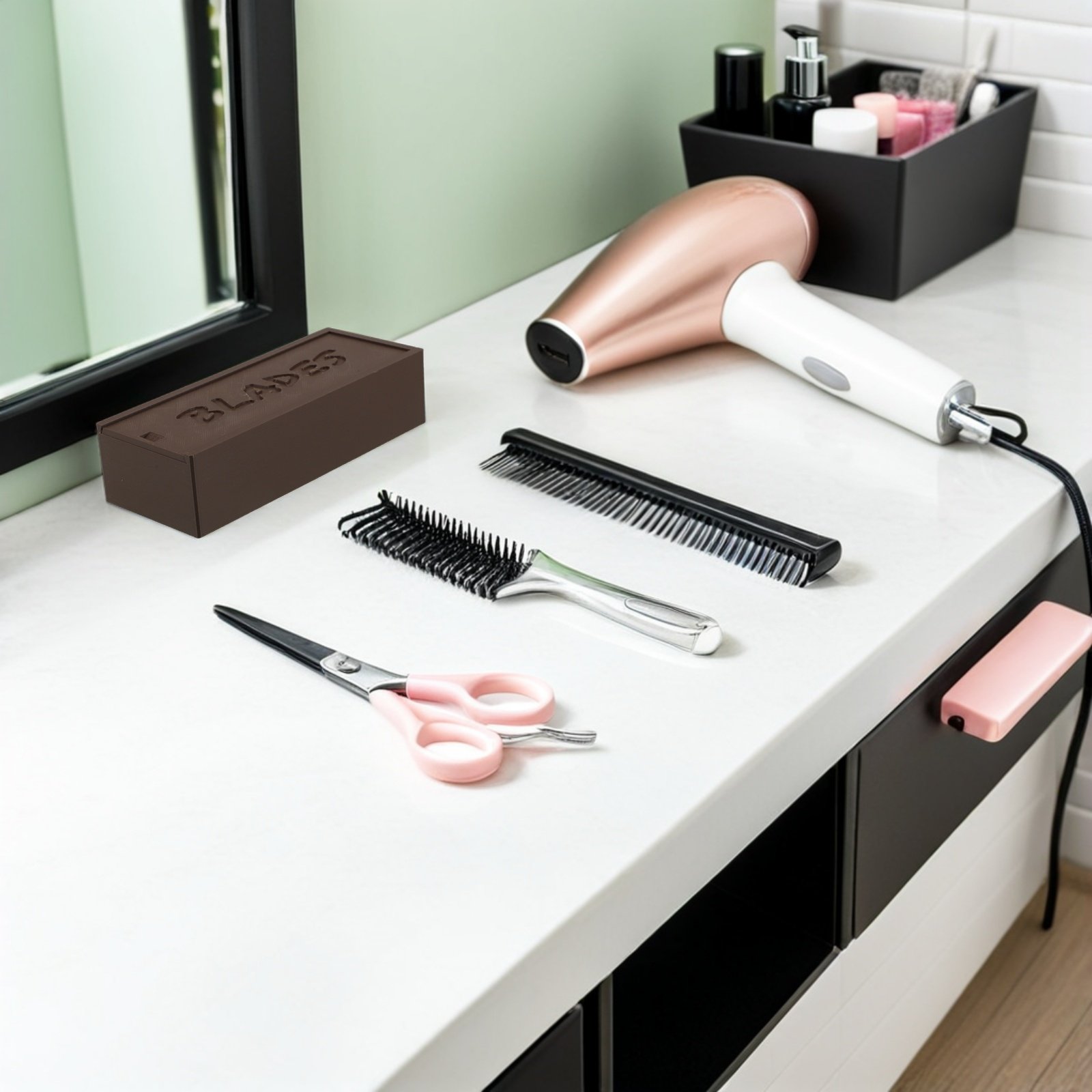 Home Bathroom Organizer - 二重コンパートメントブラウンブレード収納プラスチックケース、バリカン・シェーバー刃ホルダーオーガナイザー、家庭用、理髪店、浴室用