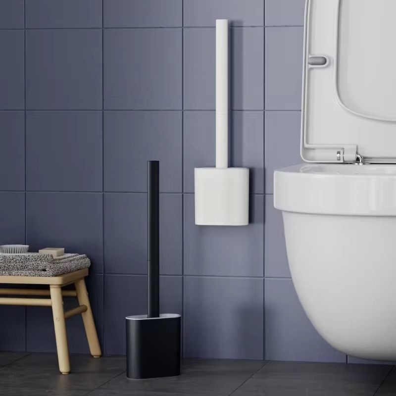 Home Bathroom Cleaning Kit - 1PC 黒壁掛けトイレブラシシリコーンフラットブラシヘッドトイレブラシクリーナーブラシセットトイレクリーニングブラシ浴室