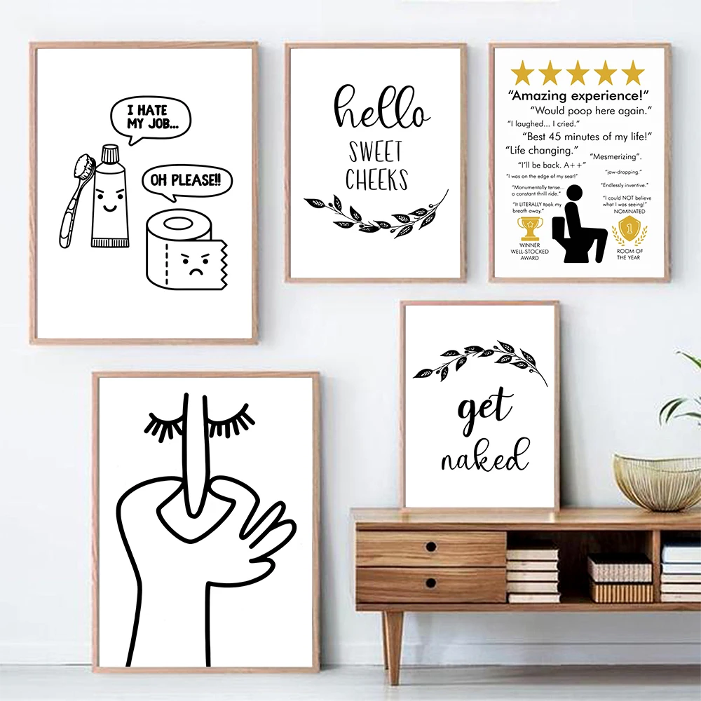 家の装飾のためのトイレキャンバス絵画、防臭、かわいい線、壁ア - Home Bathroom Rules のレビューと価格