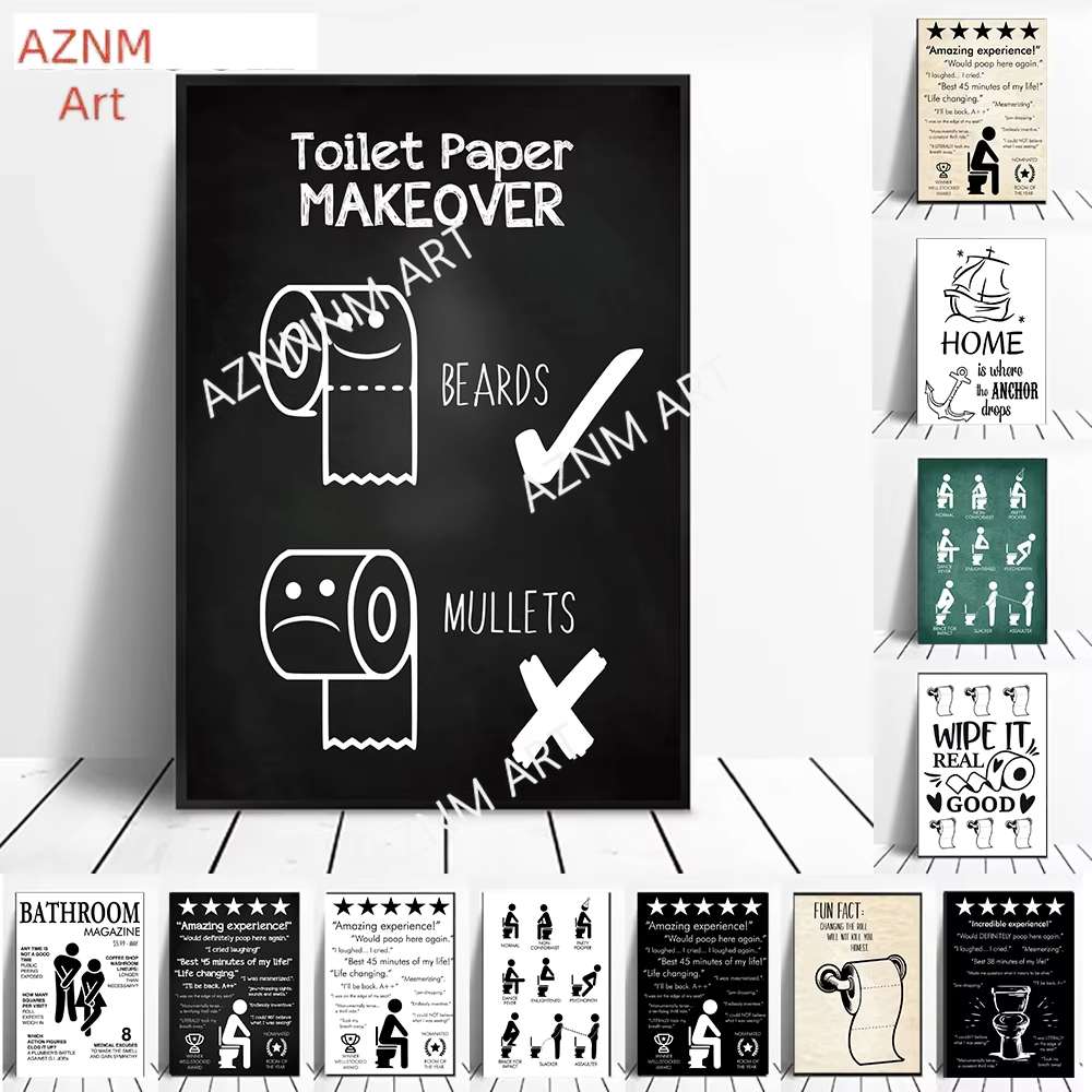 壁アートキャンバス絵画面白いバスルームルールサイン北欧黒白ポ - Home Bathroom Sign のレビューと価格