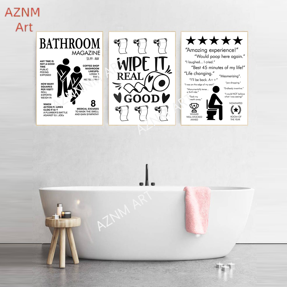 壁アートキャンバス絵画面白いバスルームルールサイン北欧黒白ポ - Home Bathroom Sign のレビューと価格