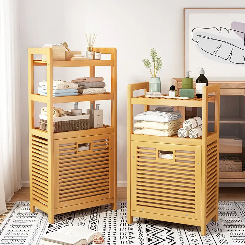 多層式竹製ランドリーハンパー、通気設計、広々としたバスルーム - Home Bathroom Organizer のレビューと価格