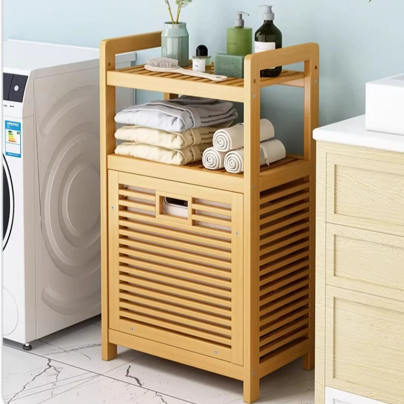 多層式竹製ランドリーハンパー、通気設計、広々としたバスルーム - Home Bathroom Organizer のレビューと価格
