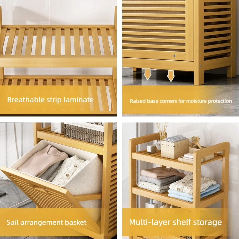 多層式竹製ランドリーハンパー、通気設計、広々としたバスルーム - Home Bathroom Organizer のレビューと価格
