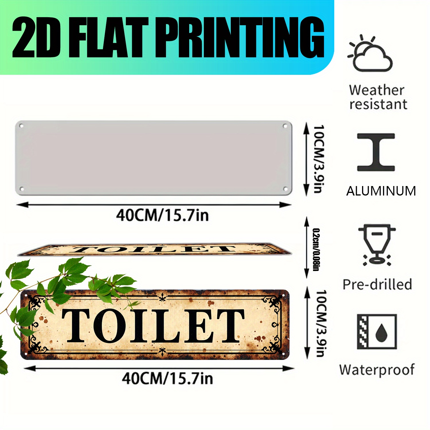 2D フラット、ヴィンテージアルミニウムウォールアートサイン - Home Bathroom Sign のレビューと価格