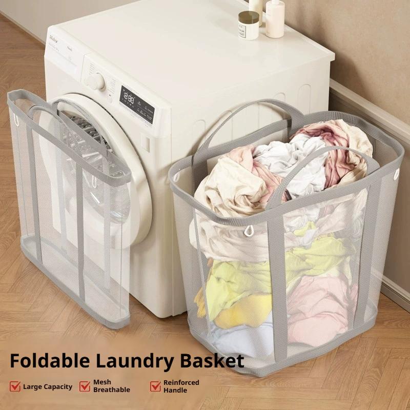大容量メッシュ汚れた服バスケット、ハンドル付き、通気性のある - Home Bathroom Organizer のレビューと価格