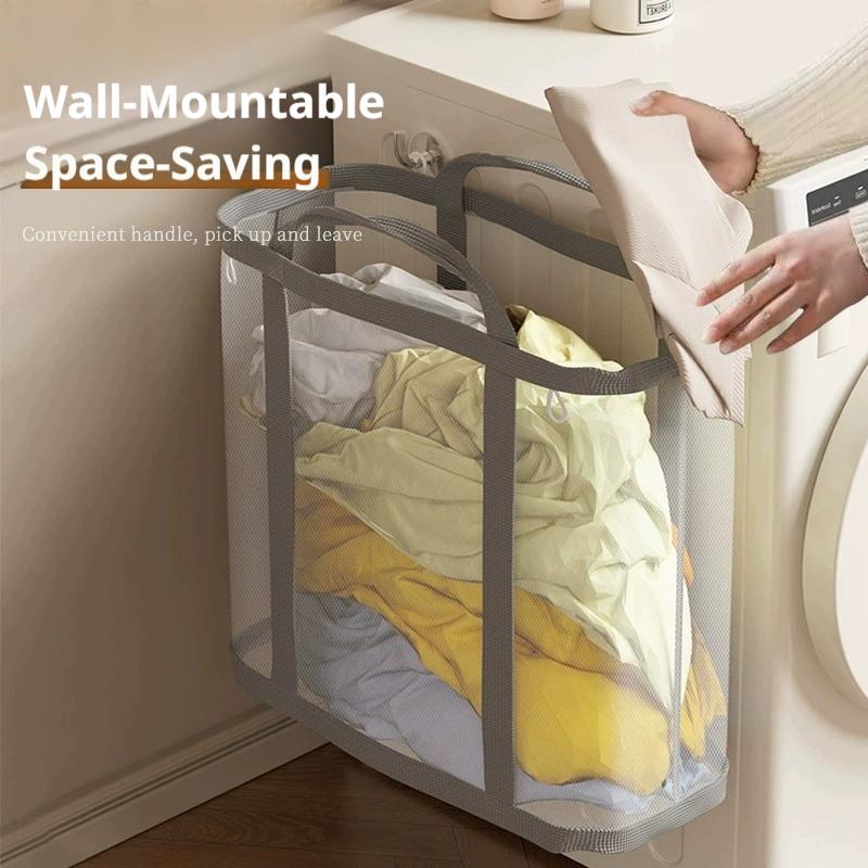 大容量メッシュ汚れた服バスケット、ハンドル付き、通気性のある - Home Bathroom Organizer のレビューと価格