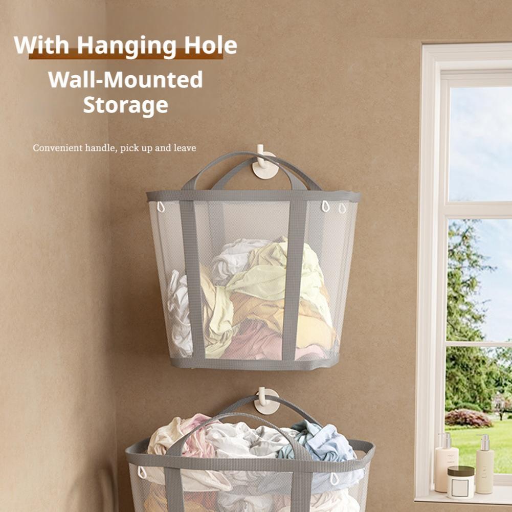 大容量メッシュ汚れた服バスケット、ハンドル付き、通気性のある - Home Bathroom Organizer のレビューと価格