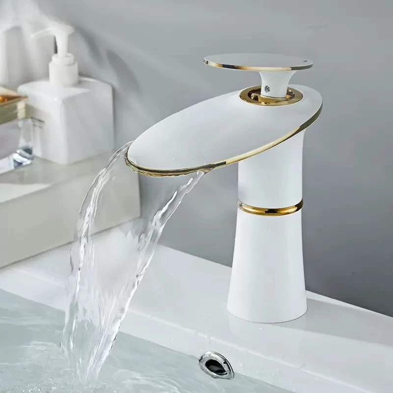滝状洗面台蛇口 ホワイトゴールド 温冷混合水栓 洗面シンクタ - Home Hardware Bathroom Faucets のレビューと価格