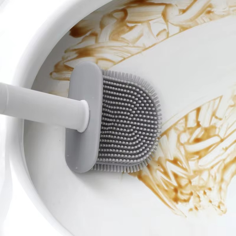 1PC 黒壁掛けトイレブラシシリコーンフラットブラシヘッドト - Home Bathroom Cleaning Kit のレビューと価格