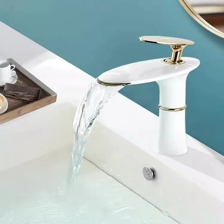 滝状洗面台蛇口 ホワイトゴールド 温冷混合水栓 洗面シンクタ - Home Hardware Bathroom Faucets のレビューと価格