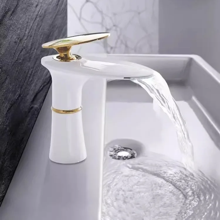 滝状洗面台蛇口 ホワイトゴールド 温冷混合水栓 洗面シンクタ - Home Hardware Bathroom Faucets のレビューと価格